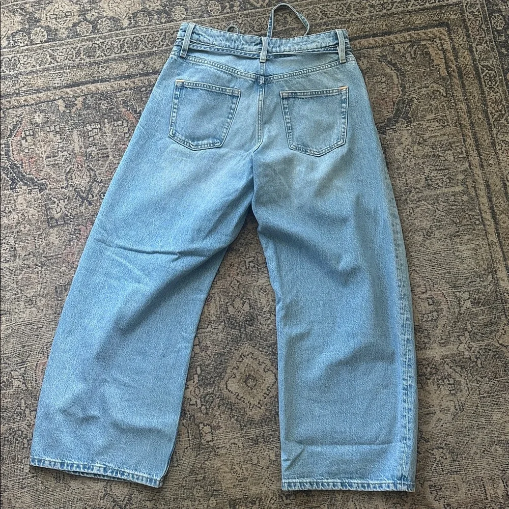 Mango Tie Waist Wide leg jeans Light Blue Denim with Zip Fly size 6 - Picture 5 of 12